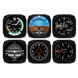 Glasuntersetzer Flugzeuginstrumente 6-er Set farbig