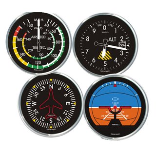 Glasuntersetzer Flugzeuginstrumente 4-er Set farbig, rund