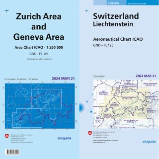 Schweiz Set Luftfahrtkarte ICAO und Zurich+Genf Area