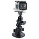 RAM Twist Lock Suction Cup Mount, Short Double Socket Arm & 1" Diameter Ball with Custom GoPro Hero Adapter