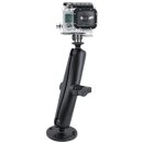 RAM Flat Surface Mount, Long Double Socket Arm & 1" Diameter Ball with Custom GoPro® Hero Adapter