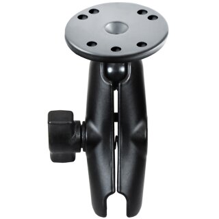 RAM 1" Ball Standard Length Double Socket Arm with 2.5" Round Base that contains the AMPs Hole Pattern