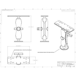 RAM 1.5 Ball Mount with 6.25 X 2 Rectangle Base, STANDARD LENGTH Double Socket Arm & 2.5 Round Base (AMPs Hole Pattern)