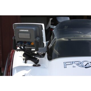 RAM 1.5 Ball Mount with 6.25 X 2 Rectangle Base, STANDARD LENGTH Double Socket Arm & 2.5 Round Base (AMPs Hole Pattern)